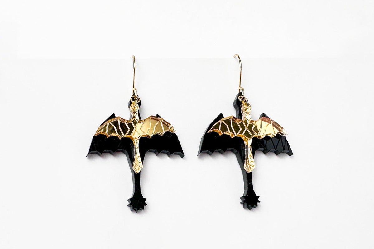Black and Gold Dragon Earrings