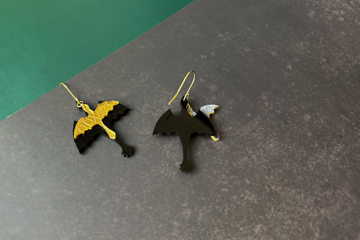 Black and Gold Dragon Earrings