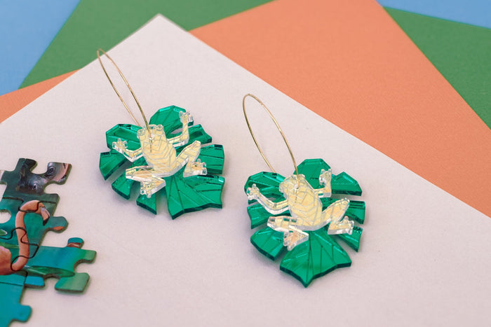 Monstera Frog Geo Hoop Earrings Little Geraldine