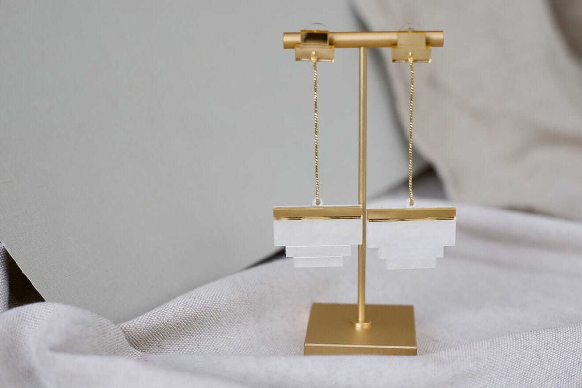 Gold art deco style drop earrings