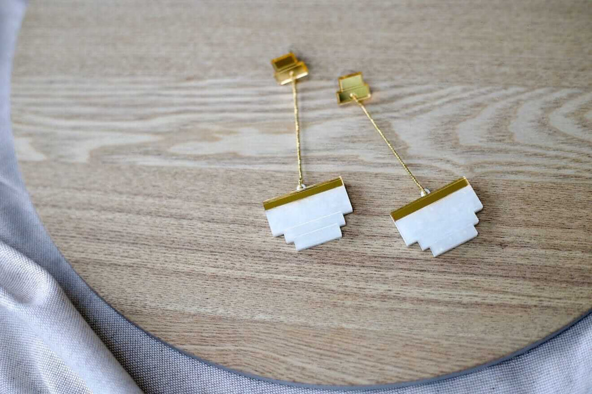 Gold art deco style drop earrings
