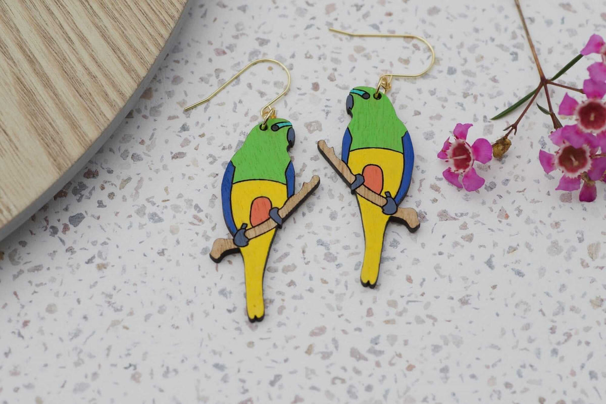 Orange Bellied Parrot Earrings Little Geraldine