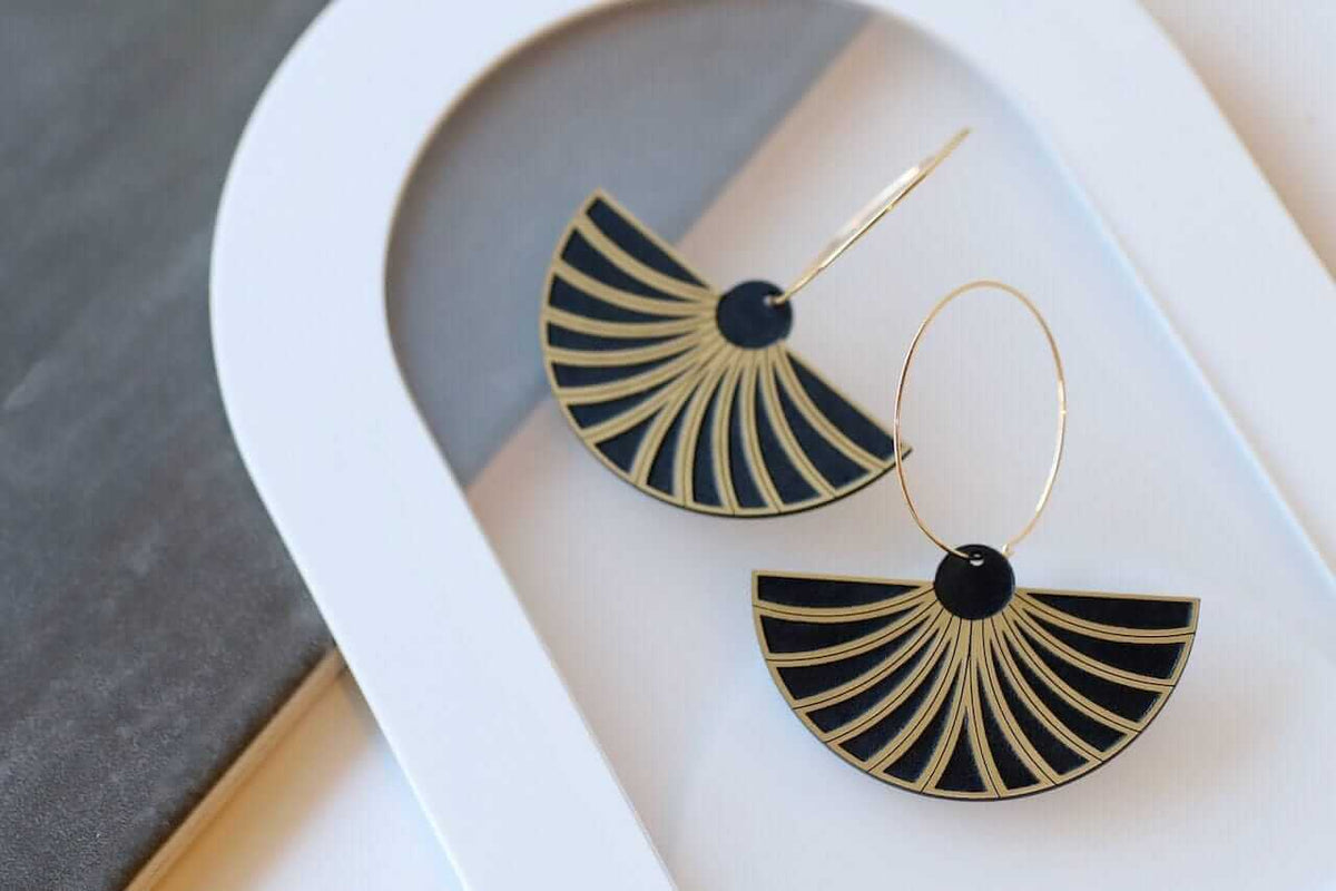 Statement Fan Dangles Little Geraldine Black and Gold