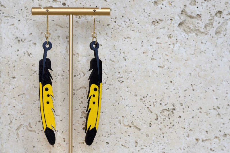 Yellow Tailed Black Cockatoo Feather Earrings Little Geraldine 